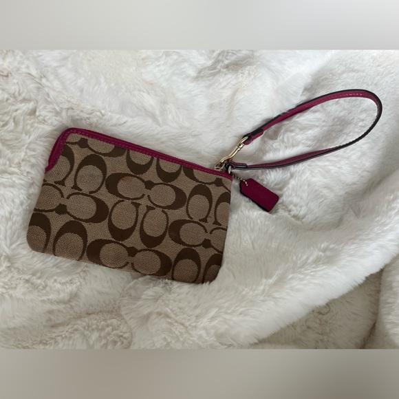 Tan with Magenta Coach Wristlet - Picture 2 of 2